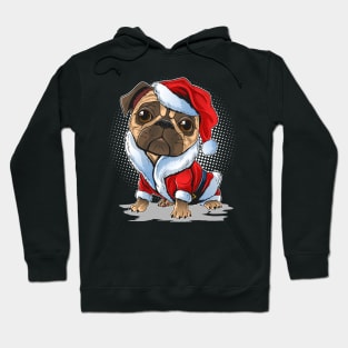 Christmas pug dog wearing Santa Hoodie